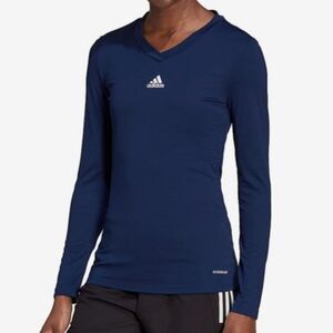 NWT Adidas Navy Blue Long Sleeve Team Base Tee Shirt Athletic V-neck - Size S